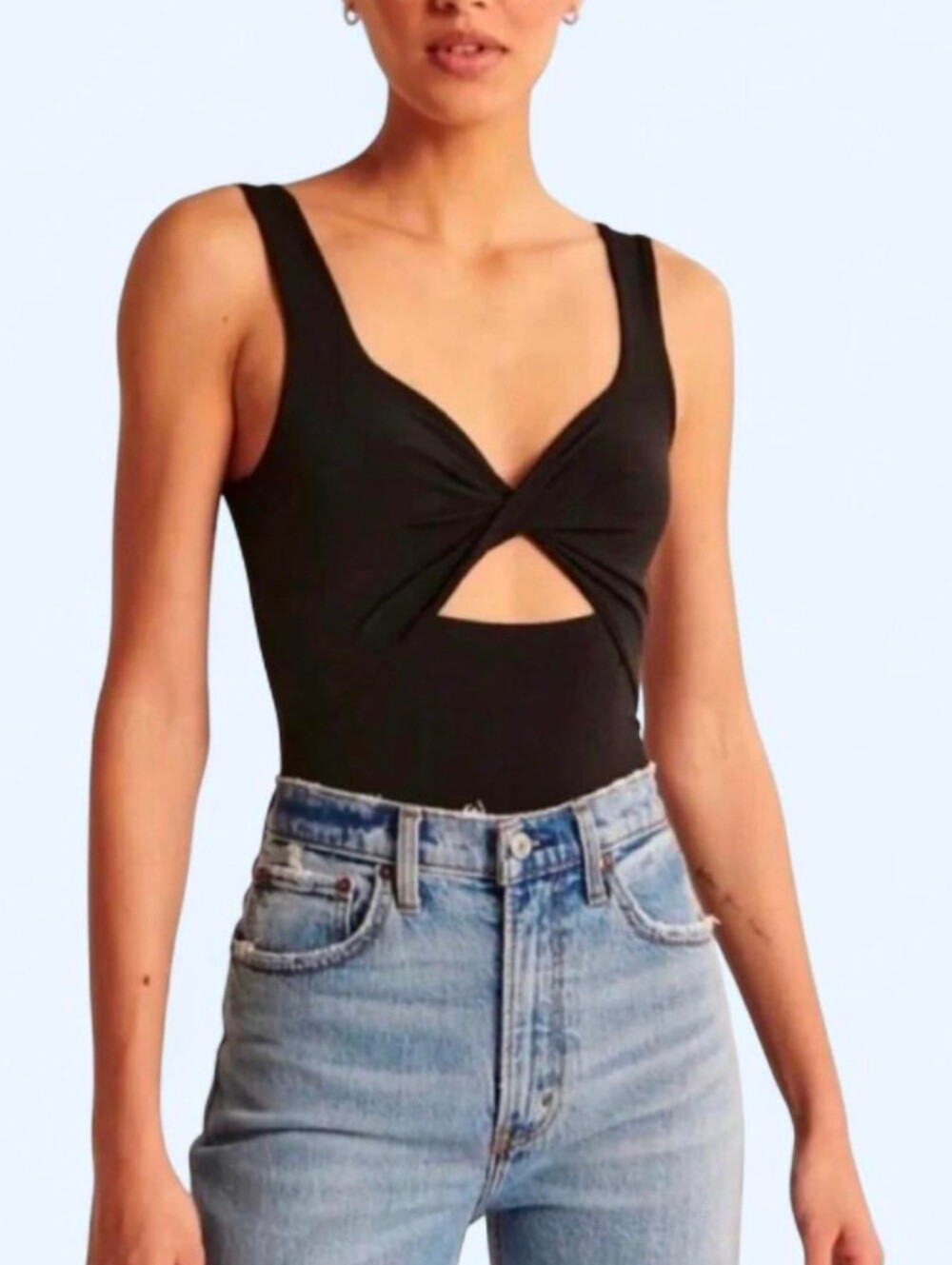 Abercrombie & Fitch Black Twist-Front Cutout Bodysuit | Size S